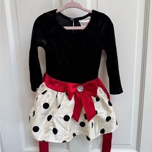 NWOT Dollie & Me 2T Girls Black Velvet Polka Dot Holiday Long Sleeve Dress